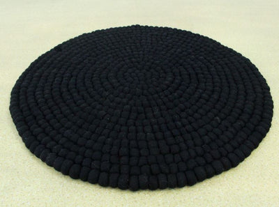 Handmade Solid Black Wool Round Area Rug