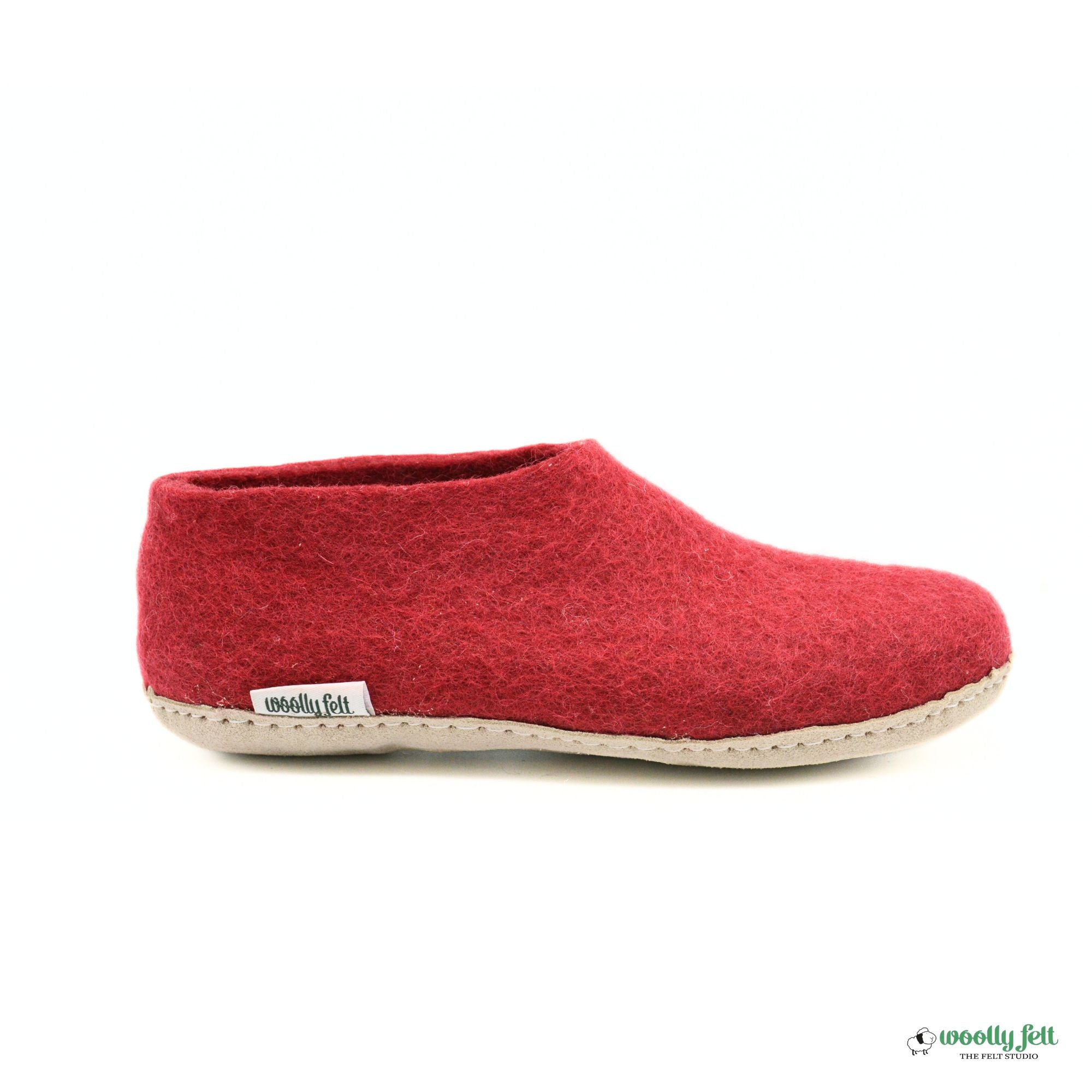 Maroon Handmade Wool Felt Indoor Shoes with Leather Sole