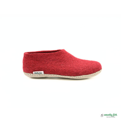 Maroon Handmade Wool Felt Indoor Shoes with Leather Sole