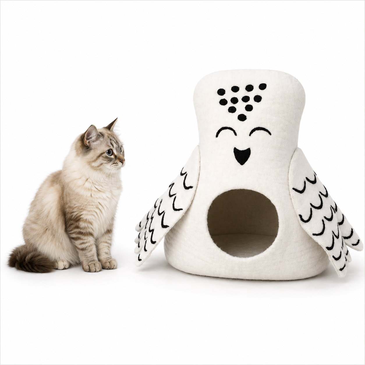 Owl Wool Cat Cave - Indoor Cave - Dome Kitty Bed - Washable Puppy House - Soft & Cozy Pet Bed