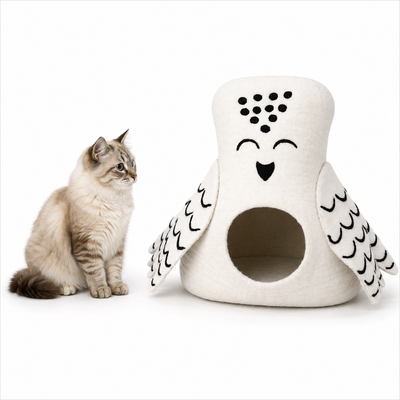 Arctic Owl Handmade Felt Cat Cave