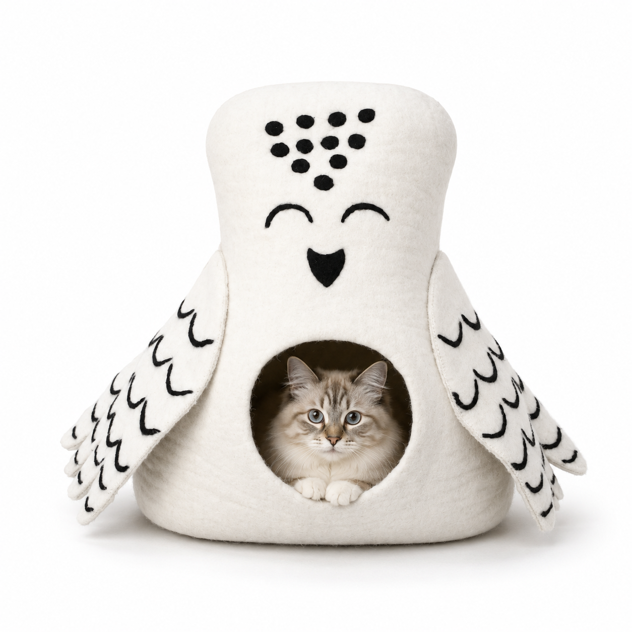 Owl Wool Cat Cave - Indoor Cave - Dome Kitty Bed - Washable Puppy House - Soft & Cozy Pet Bed