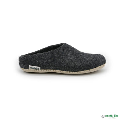 Charcoal Grey Handmade Wool Felt Indoor Slipper with Leather Sole
