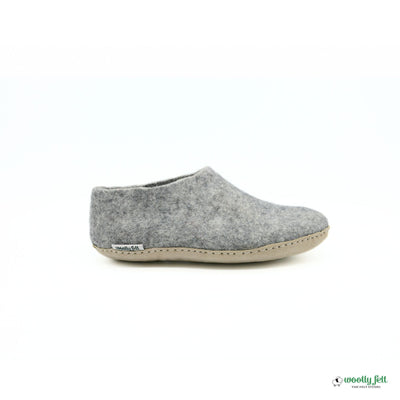 Natural Grey Handmade Wool Felt Indoor Shoes with Leather Sole