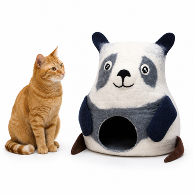 毛毡猫窝 – 手工熊猫图案宠物床