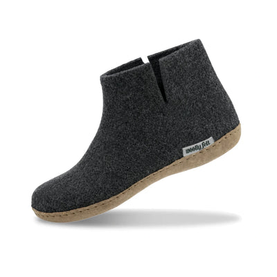 Charcoal Grey Handmade Wool Felt Indoor Boot with Leather Sole