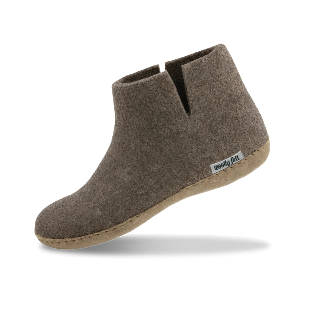 Marbled Brown Handmade Wool Felt Indoor Boot with Leather Sole