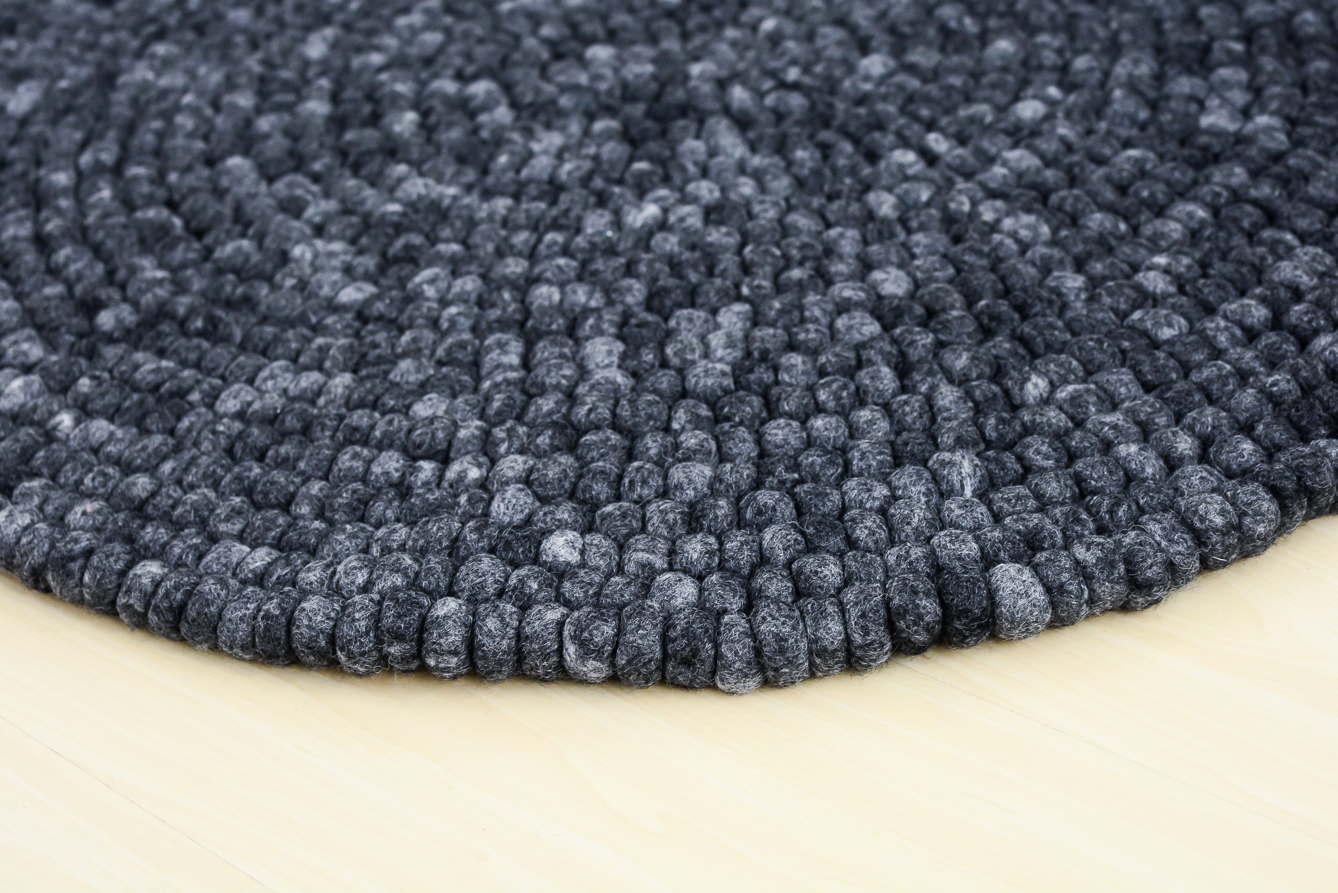 Handmade Charcoal Gray Felt Ball Wool Round Area Rug