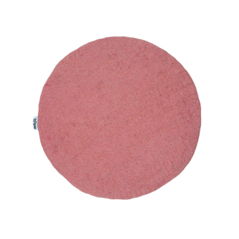 Coussin de chaise plat uni rose fait main en feutre de laine fine