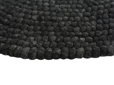 Handmade Charcoal Gray Felt Ball Wool Round Area Rug