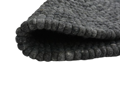 Handmade Charcoal Gray Felt Ball Wool Round Area Rug