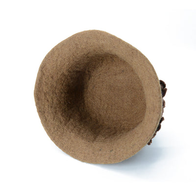 Chapeau unique en feutre de laine marron avec fleur décorative