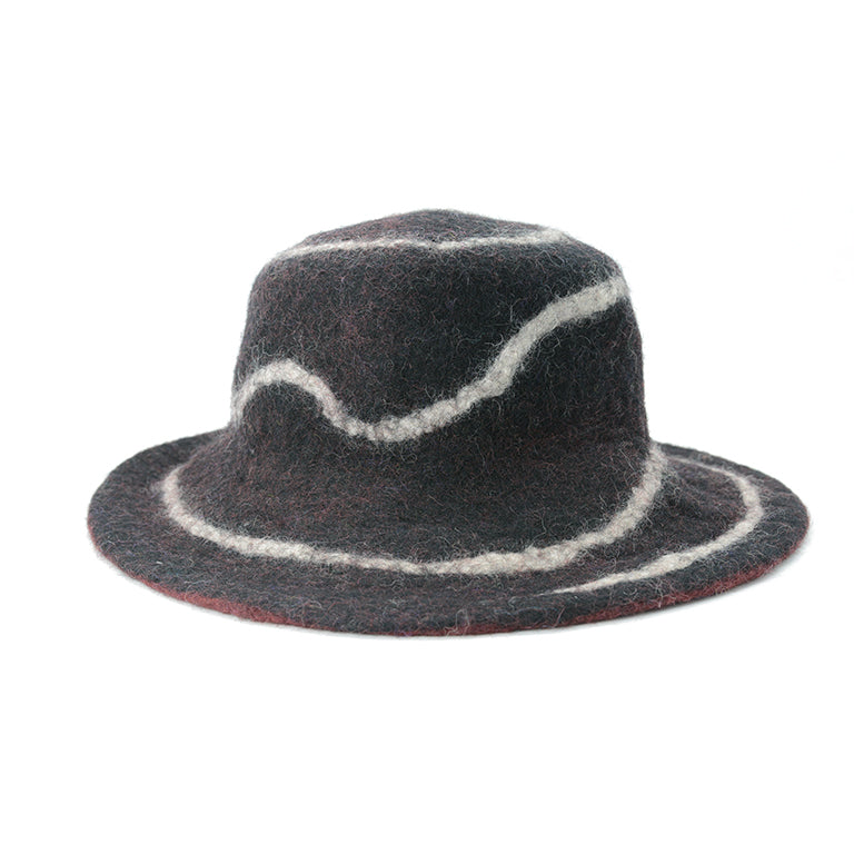 Chapeau confortable en feutre de laine noire à rayures blanches