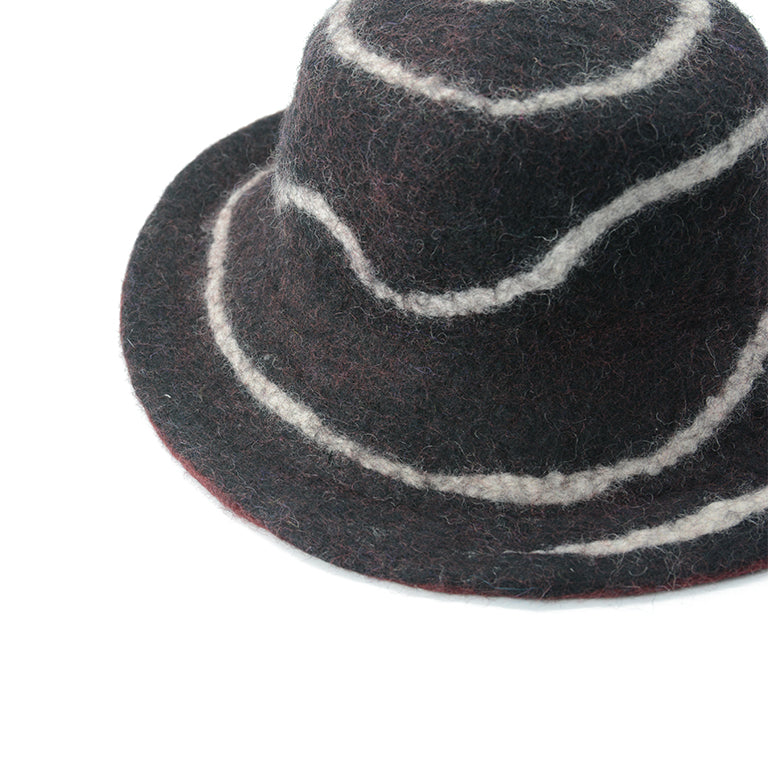 Chapeau confortable en feutre de laine noire à rayures blanches
