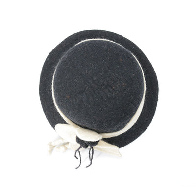 Cappello in feltro di lana nero con stampa floreale