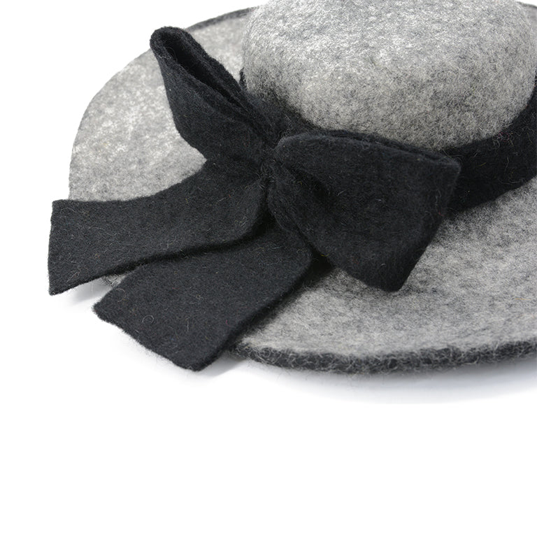 Gray Wide Brim Wool Felt Hat with Black Bandana Accent