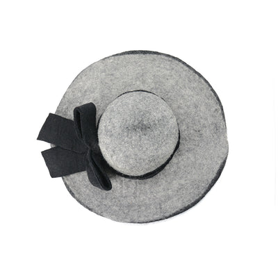 Gray Wide Brim Wool Felt Hat with Black Bandana Accent