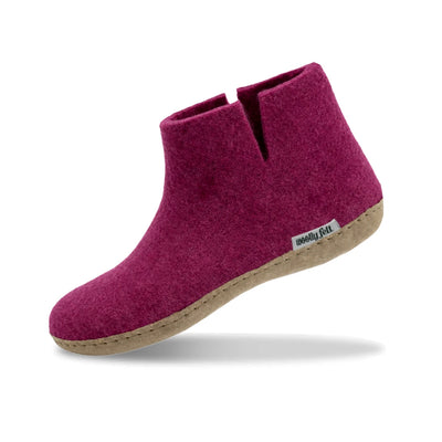Hot Pink Handmade Wool Felt Indoor Boot with Leather Sole