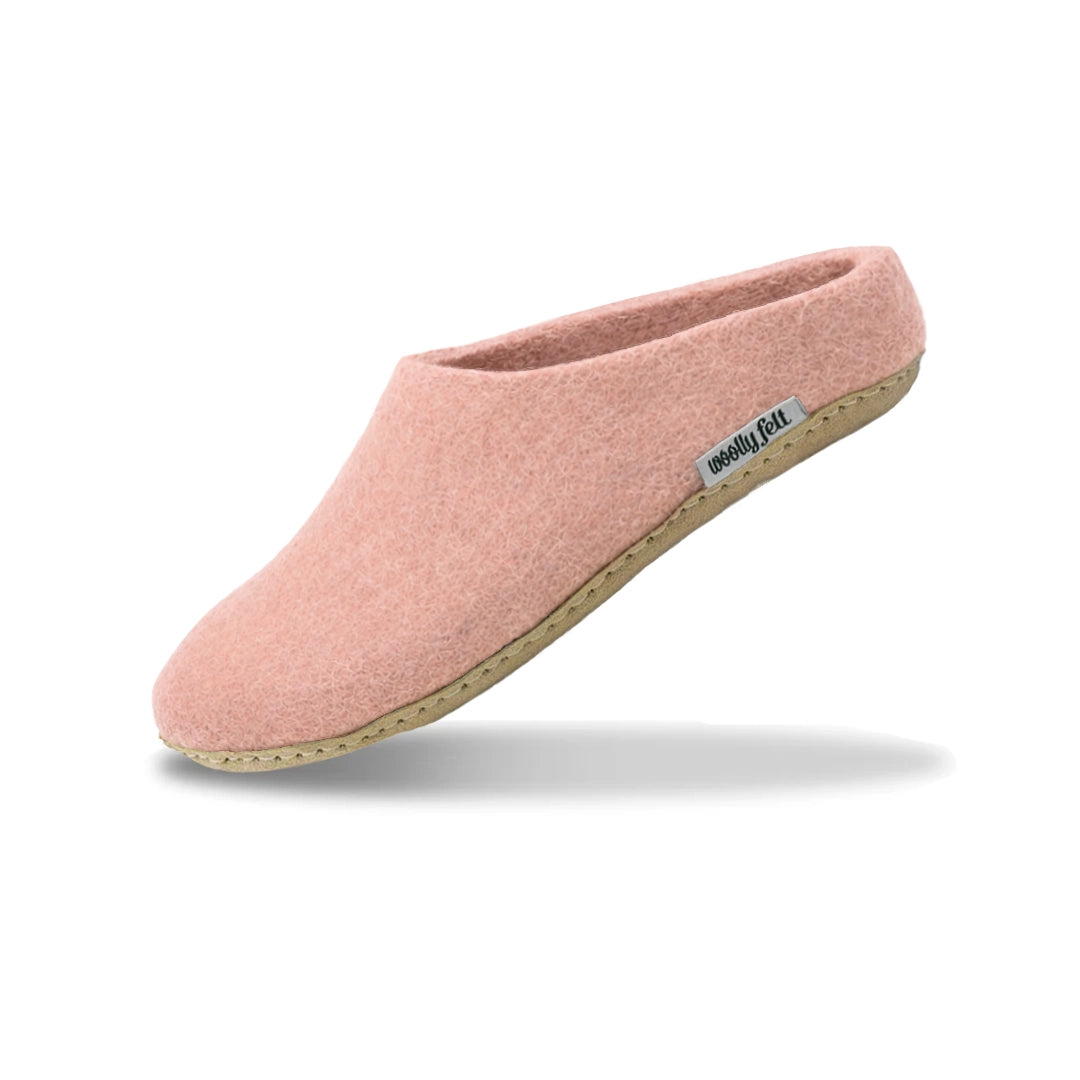 Rose Pink Handmade Wool Felt Indoor Slipper with Leather Sole