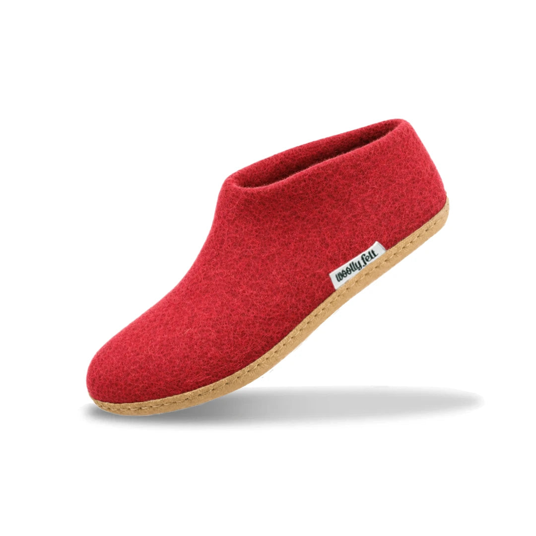 Maroon Handmade Wool Felt Indoor Shoes with Leather Sole