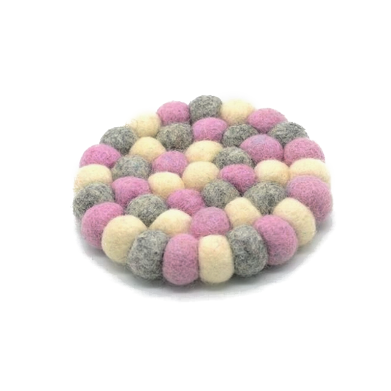 Sous-verres en feutre coloré faits à la main, roses, boules de laine, pour table