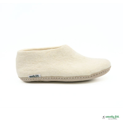 White Handmade Wool Felt Indoor Shoes with Leather Sole