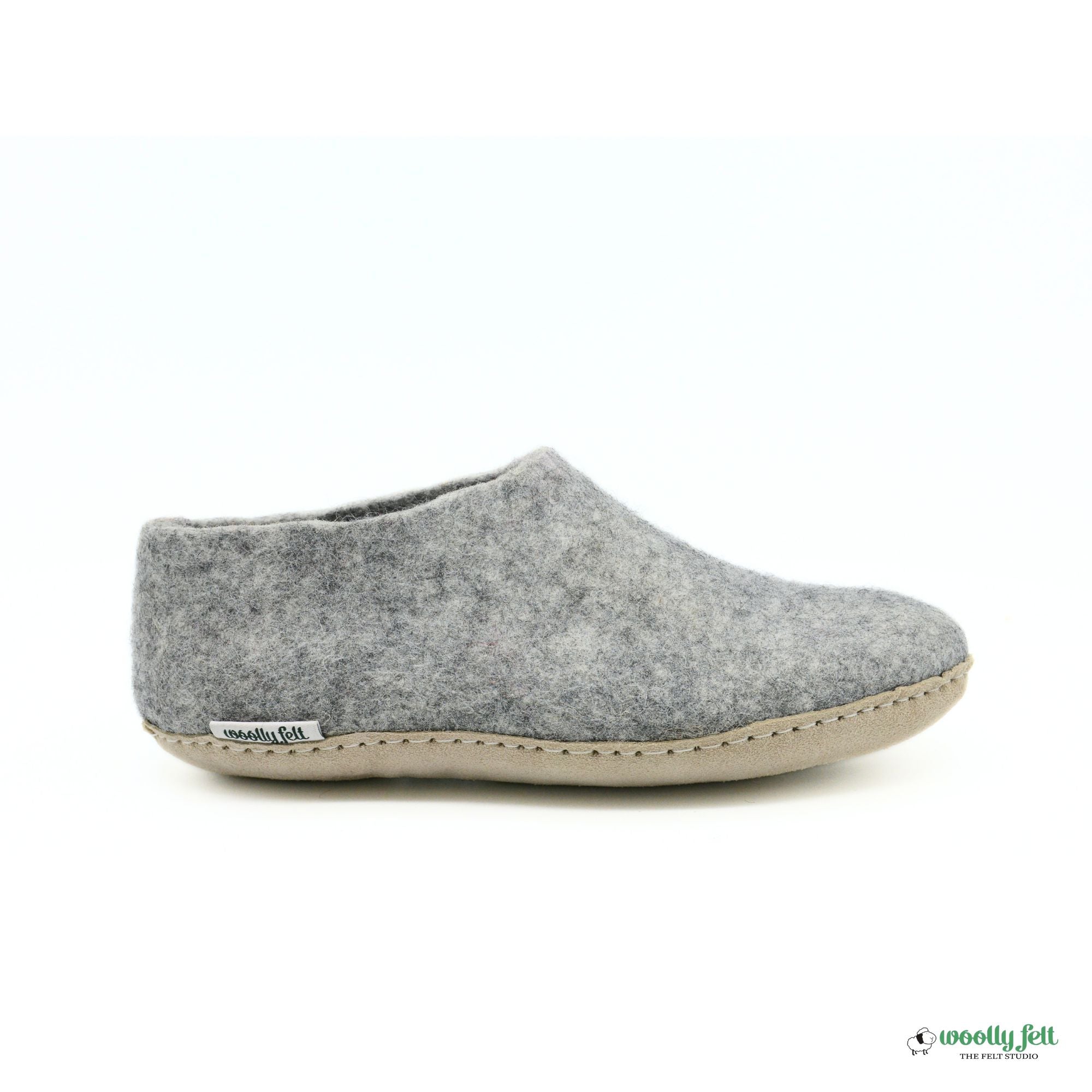 Natural Grey Handmade Wool Felt Indoor Shoes with Leather Sole