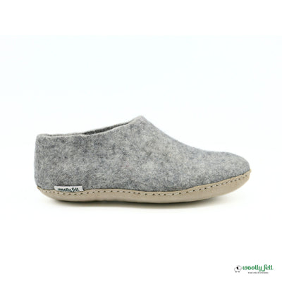 Natural Grey Handmade Wool Felt Indoor Shoes with Leather Sole