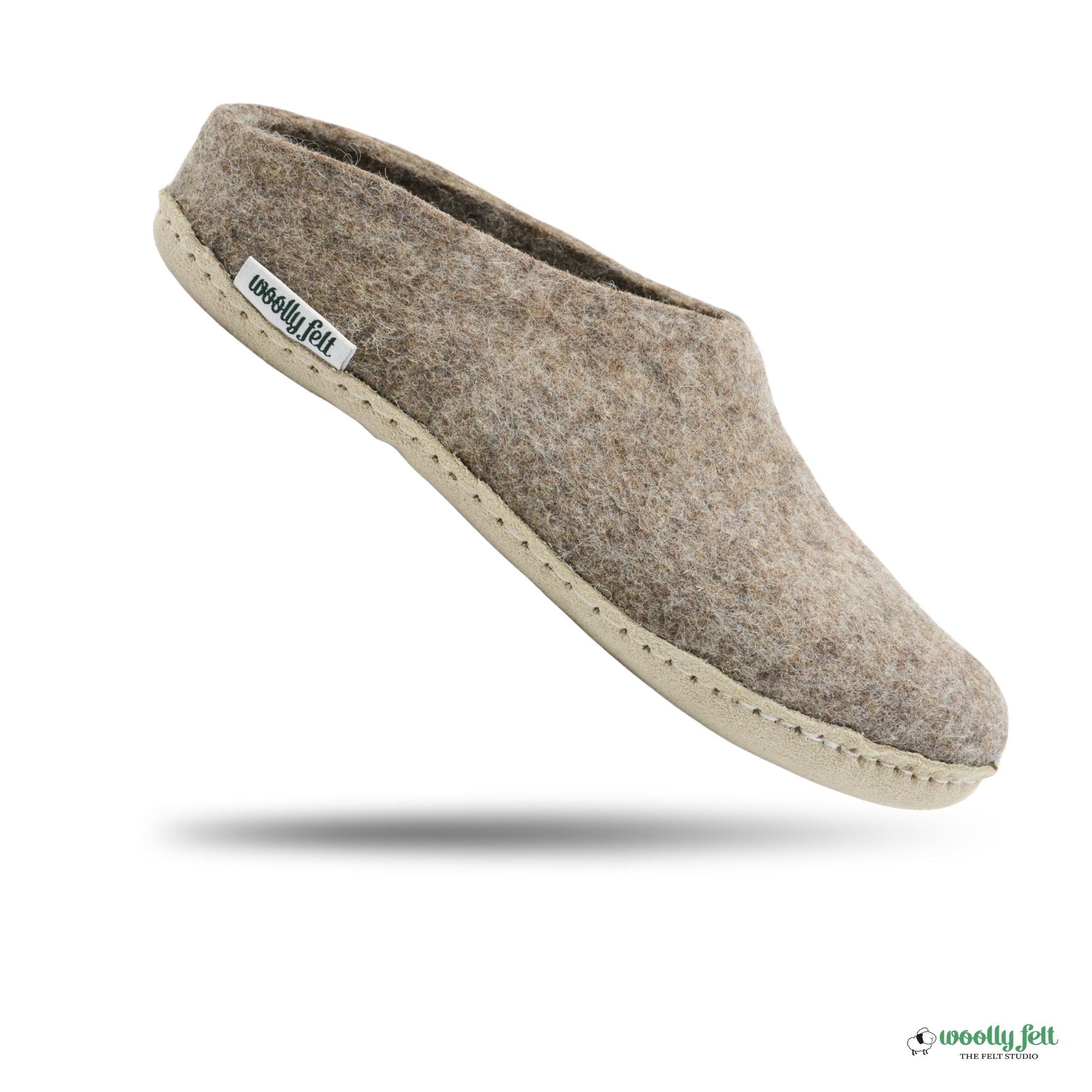 Marbled Brown Handmade Wool Felt Indoor Slipper with Leather Sole