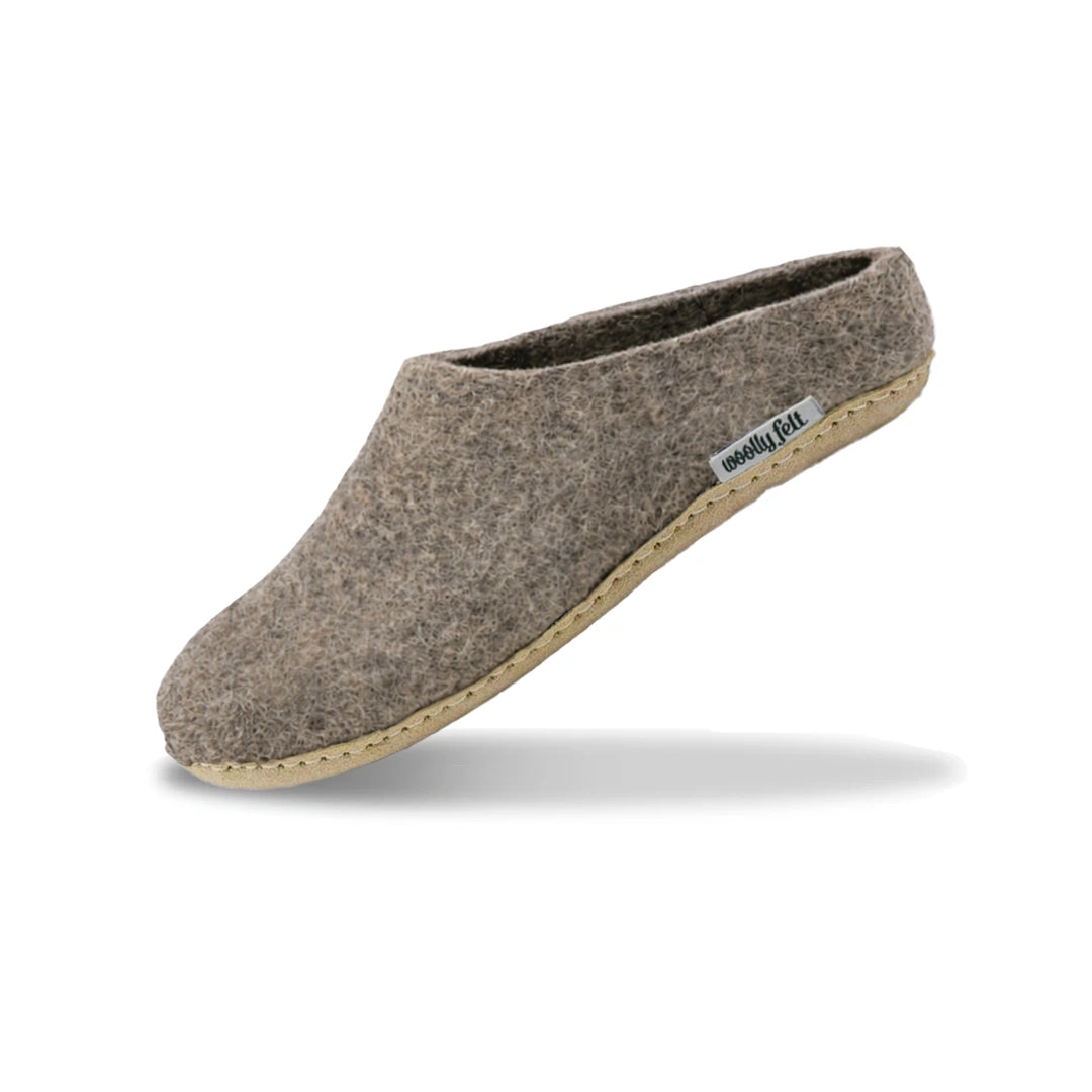 Marbled Brown Handmade Wool Felt Indoor Slipper with Leather Sole