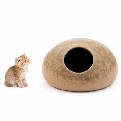 Desert Pebble Wool Cat Cave