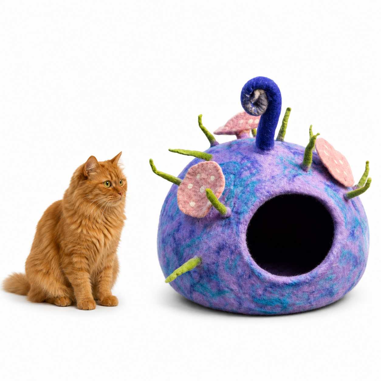 Purple Blue Felt Cat Cave Handmade Wool Cat Bed Cat House