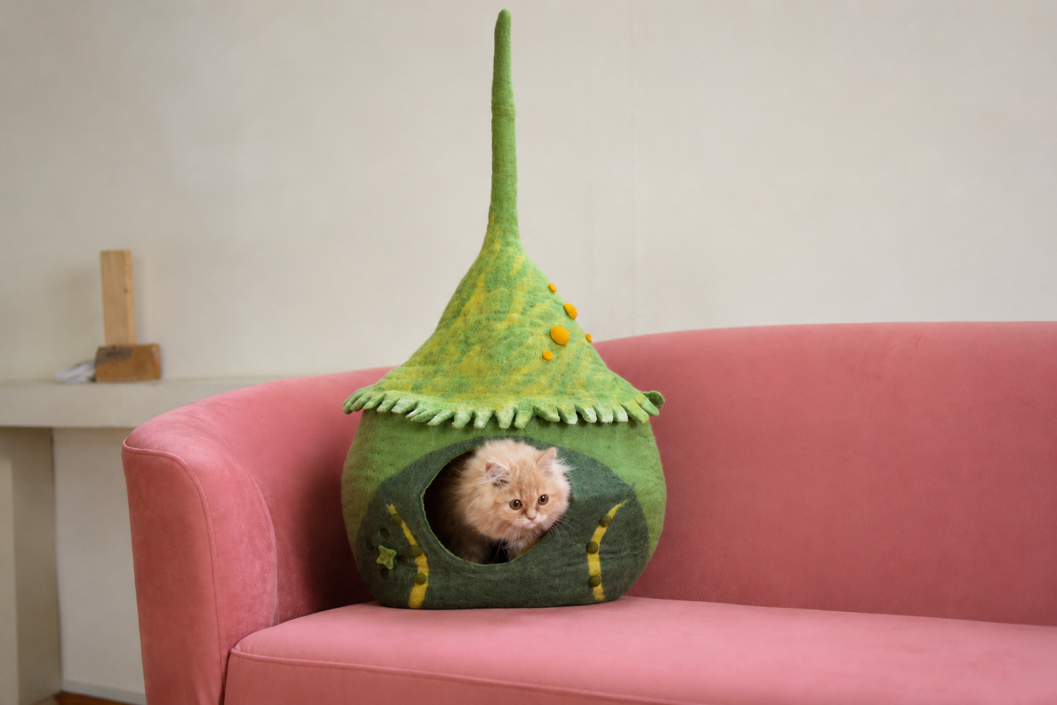 Enchanted Forest Wool Cat Cave – Handmade Felted Cat Bed
