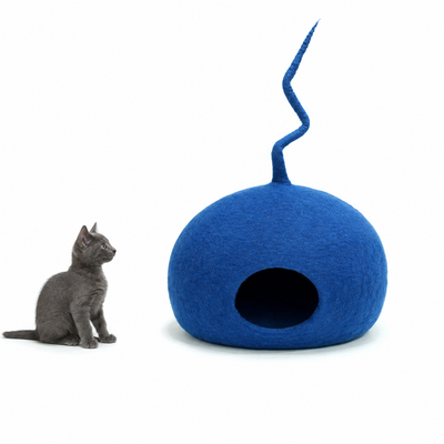 Blue Felted Wool Cat House – Handmade Cozy Pet Bed