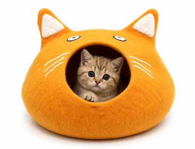 Sunny Whiskers Handmade Wool Felt Cat Cave Bed.