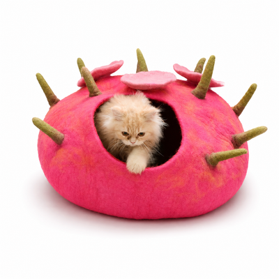 Pink Toadstool Felt Cat Cave Handmade Wool Cat House