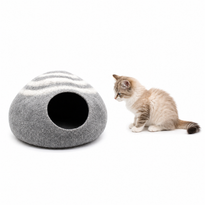 フェルト製の猫用居心地の良いペットベッド - ウール製ハンドメイド猫用コクーン