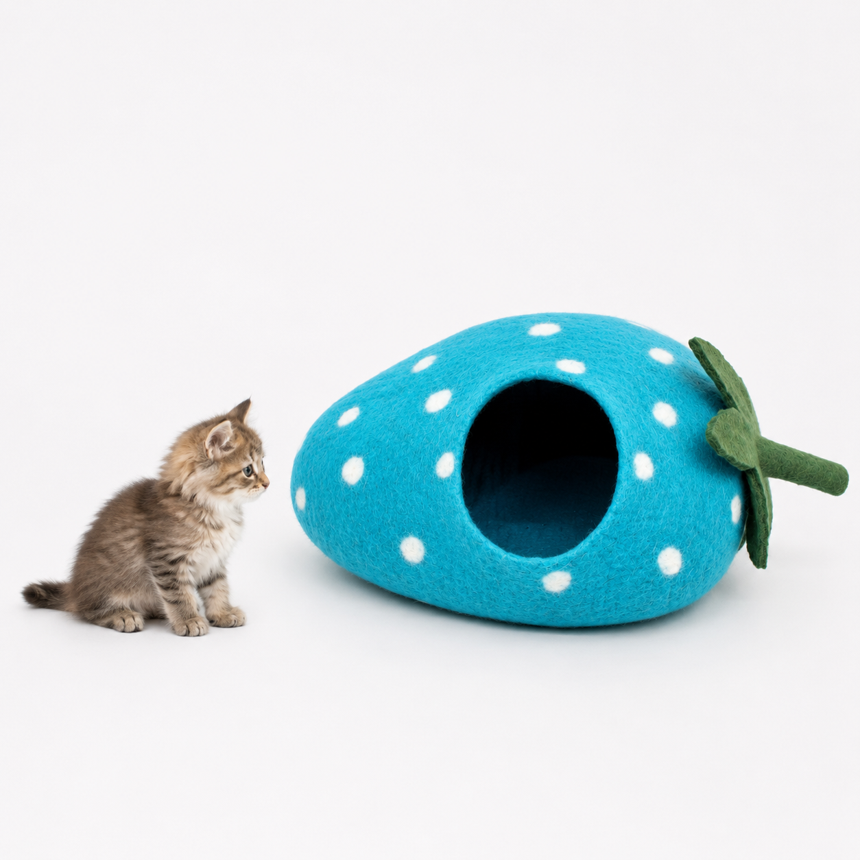 Käsintehty huopainen kissanluola – Blue Strawberry Pet House