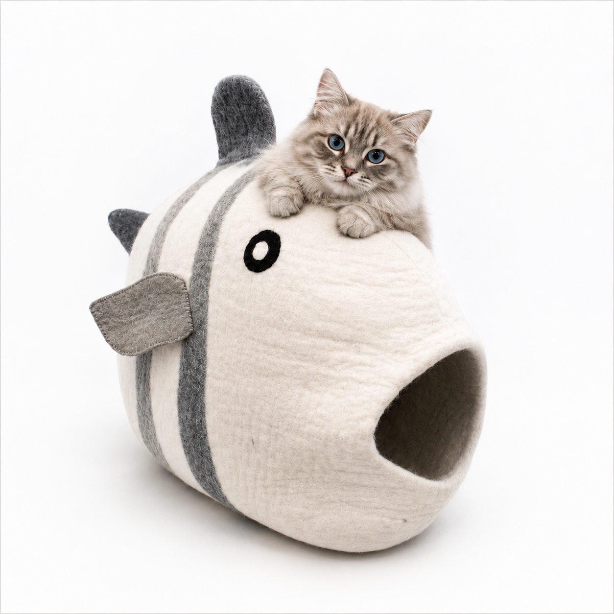 Fish Shaped Felt Cat Cave Handmade Wool Cat Bed Hideout