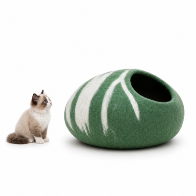 Casa para gatos de lana verde - Cueva grande para gatos, cama para gatos