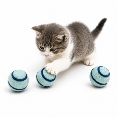 Handmade Wool Cat Toys, Needle Felted Swirl, Set of 10