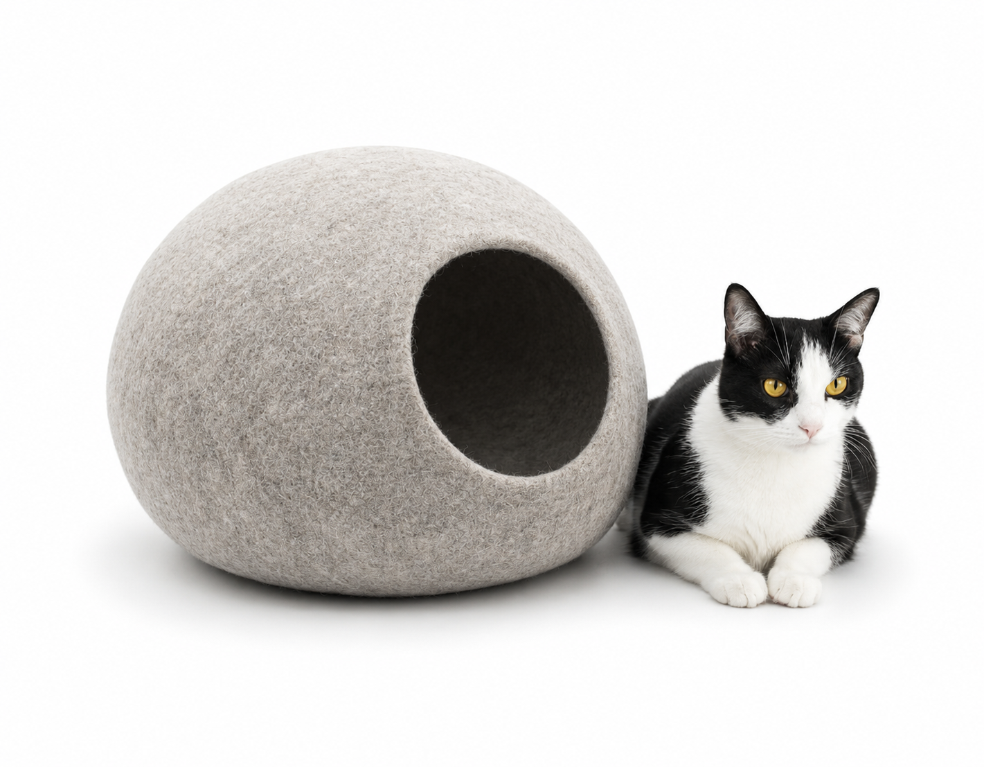 Wool  Felt Cat Cave - Natural Grey Cat Bed - Furniture For Your Pet - Wool Pet Bed