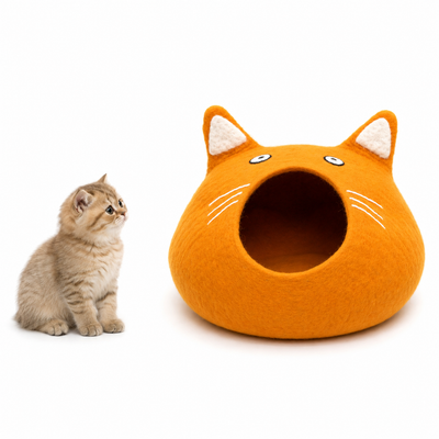 Sunny Whiskers Handmade Wool Felt Cat Cave Bed.