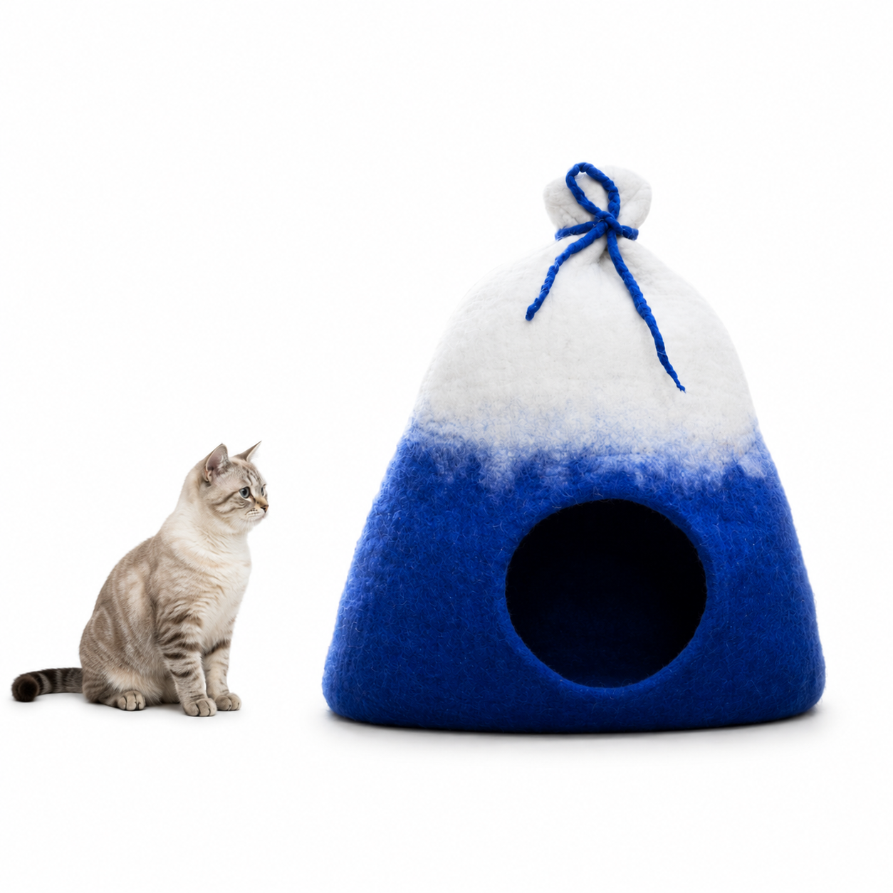 Soft And Cozy- 100% Blue & White Felt Cat Cave