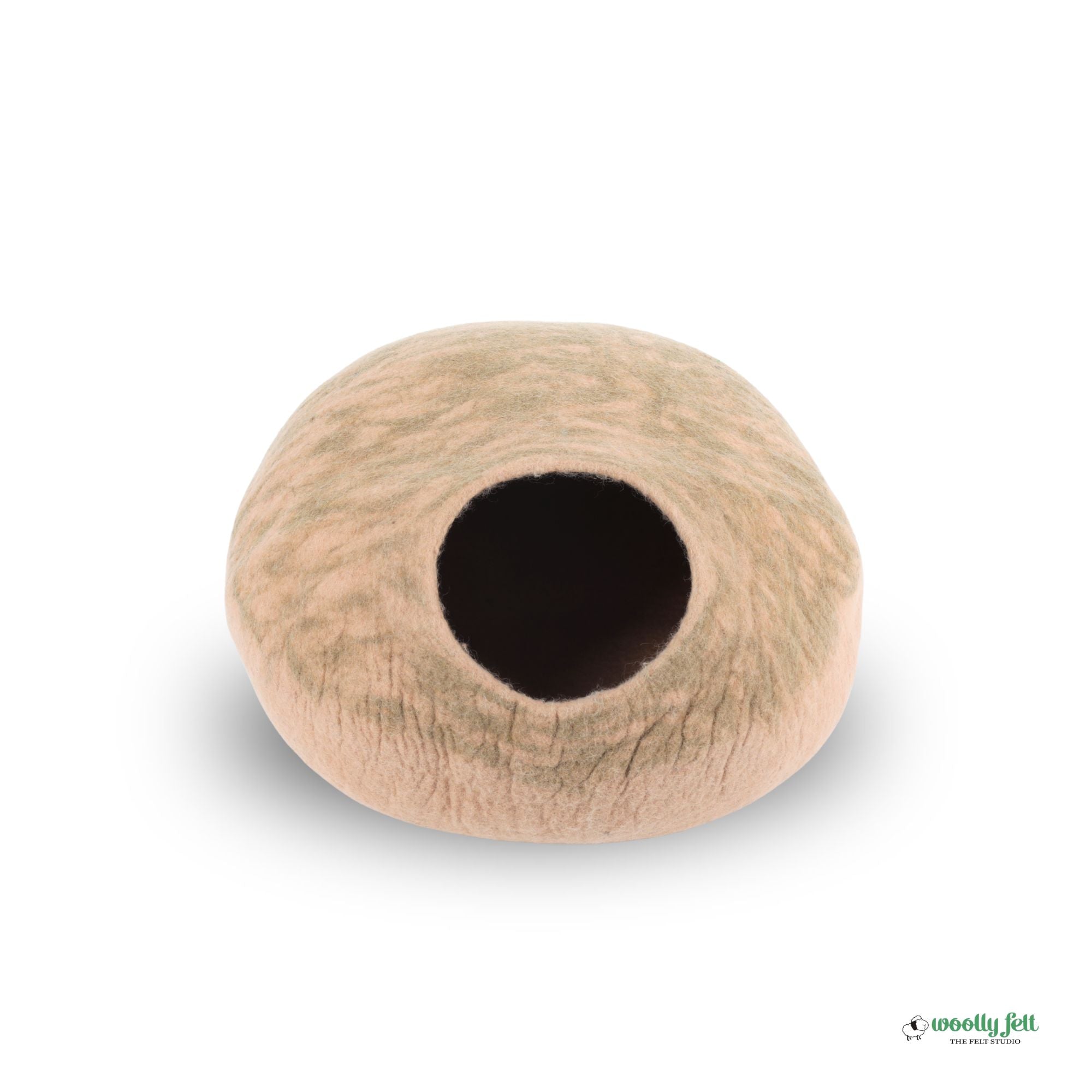 Niche pour chat en feutre à rayures beiges, fabriquée à la main en laine, lit pour chat, maison pour chat