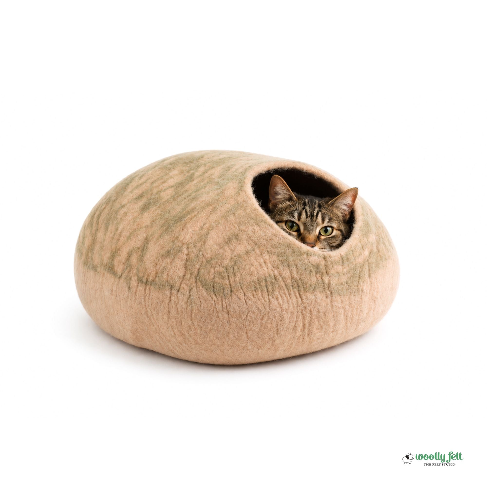 Beige Stripe Felt Cat Cave Handmade Wool Cat Bed Cat House