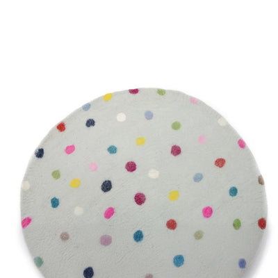Tappeto rotondo decorativo in feltro di lana a pois, fatto a mano.