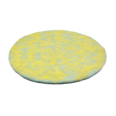 Tapis rond en feutre de laine texturé jaune fait main, tapis décoratif