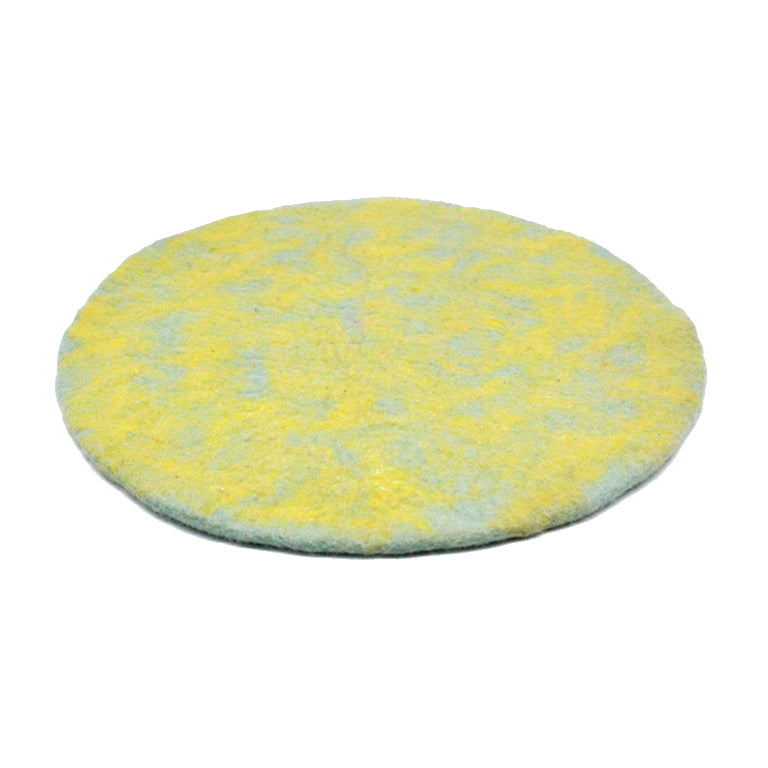 Tapis rond en feutre de laine texturé jaune fait main, tapis décoratif