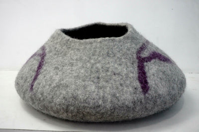 Hand-Felted Wool Cat Cave | Leaf Print Cat Cocoon